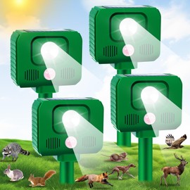 4PACK Solar Animal Repellent Ultrasonic,Sonic Cat Repellent Outdoor Deer&Repellent Devices 4 Modes Frequency Adjustable Rabbit Squirrel Raccoon Fox Skunk with Motion Detection & LED Light for Yard
