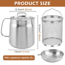 2L Stainless Steel Oil Filter Pot, 2 in 1 Multifunctional Oil Strainer Pot with Strainer, Large Capacity Versatile Oil Filter Vessel, Kitchen Milk Pot for Tea Coffee