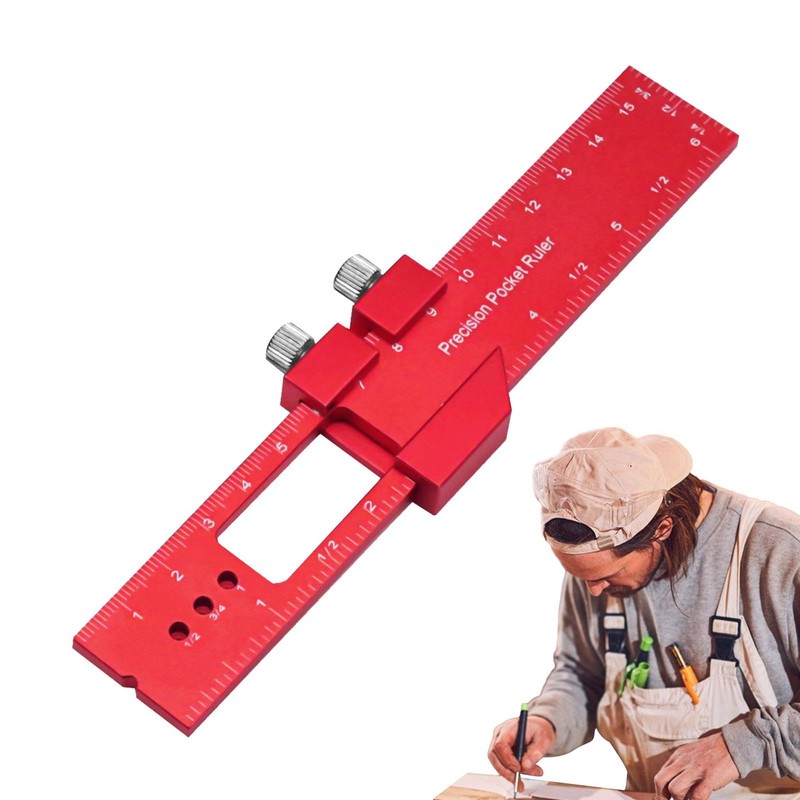 Metric Ruler - Pocket Metal Slide Stop Marking Ruler |