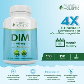 DIM Supplement 400mg Plus Bioperine - 150 Vegan Capsules - 5 Month Supply - Hormone Balance for Women & Men - High Strength Diindolylmethane