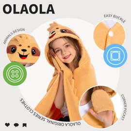 OLAOLA Children's Bath Poncho, Soft and Quick-Drying Bath Towel Poncho, Microfibre Towel with Hood for Beach Swimming, Beach Towel for Girls Boys 3-12 Years Old (Sloth)