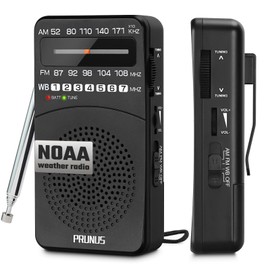 PRUNUS NOAA Weather Radio AM FM, Battery Powered Radio by AA, Transistor Radios, Earphone Jack, Portable Radio AM FM WB for Emergency, Hurricane, Floods, snowstorms