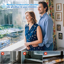 Window Condensation Prevention Absorber - Anti-Condensation Water Absorbing Strip, Whites, 2.36" x 66" 3 Rolls, Reusable & Cut-to-Fit Design