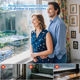 Window Condensation Prevention Absorber - Anti-Condensation Water Absorbing Strip, Whites, 2.36" x 66" 3 Rolls, Reusable & Cut-to-Fit Design