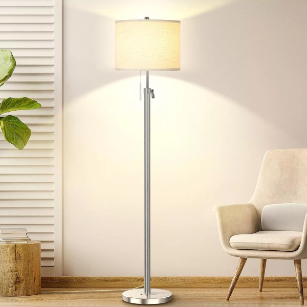 Qingmiao Brushed Nickel Floor Lamp for Living Room, Adjustable Height