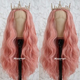 Missyvan Long Loose Wave Hair Pink Color Lace Wigs Glueless Heat Resistant Fiber Hair Synthetic Lace Front Wigs for Fashion Women Natural Hair Line And Baby Hair