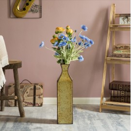 20 inch Antique Style Metal Bottle Shape Gold Floor Vase for Entryway, Living Room, Dining Room, Home Decor, Centerpiece, Ornamental, Vintage-Inspired, Elegant Tall Statement Piece, Medium