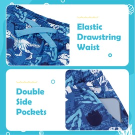 KAKU NANU Boys Swim Trunks Compression Liner Bathing Swimsuit Quick Dry Boxer Brief Beach Board Shorts with Pockets 7-8 Years (Black & Dino)