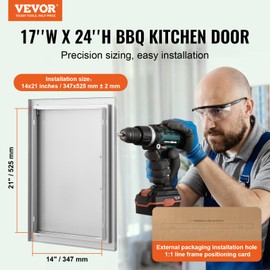 VEVOR BBQ Access Door, 17W x 24H Inch Single Outdoor Kitchen, Stainless Steel Flush Mount, Wall Vertical with Handle, for BBQ Island, Grilling Station, Outside Cabinet