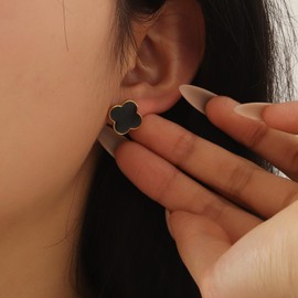 Dascus 18K Gold Plated Clover Earrings For Women Black White Gold Clover Stud Earrings Four Leaf Lucky Dangle Earrings Jewelry Gifts (SYC-E-Black)