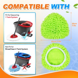 MyKEEPOW 2 Pack Mop Pads Compatible with O-Cedar Easy Wring 1-Tank Spin Mop System, Mop Head Replacement for Hardwood Floor Cleaning, Green(Mop is Not Included)