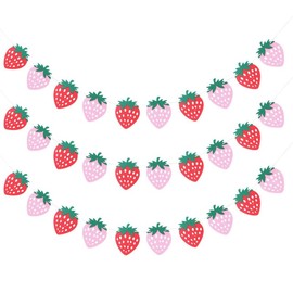 TOYMYTOY Birthday Decoration Banner, Strawberry Fruit Banner for Girls Party Supplies, Photo Props Garland Decoration 3 Sets