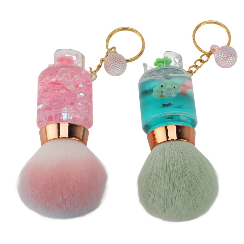 2pcs Loose Powder Brush with Keychain Transparent Handle Synthetic Shed
