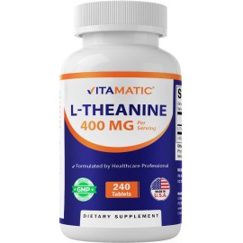 Vitamatic L-Theanine Supplement 400mg per Serving - 240 Tablets - Non-GMO
