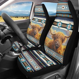 gearider Highland Cow Car Seat Covers Universal Front Car Seats Southwest Aztec Waterproof Removable Automotive Accessories Suitable for Cars SUV Van Sedan Trucks Blue
