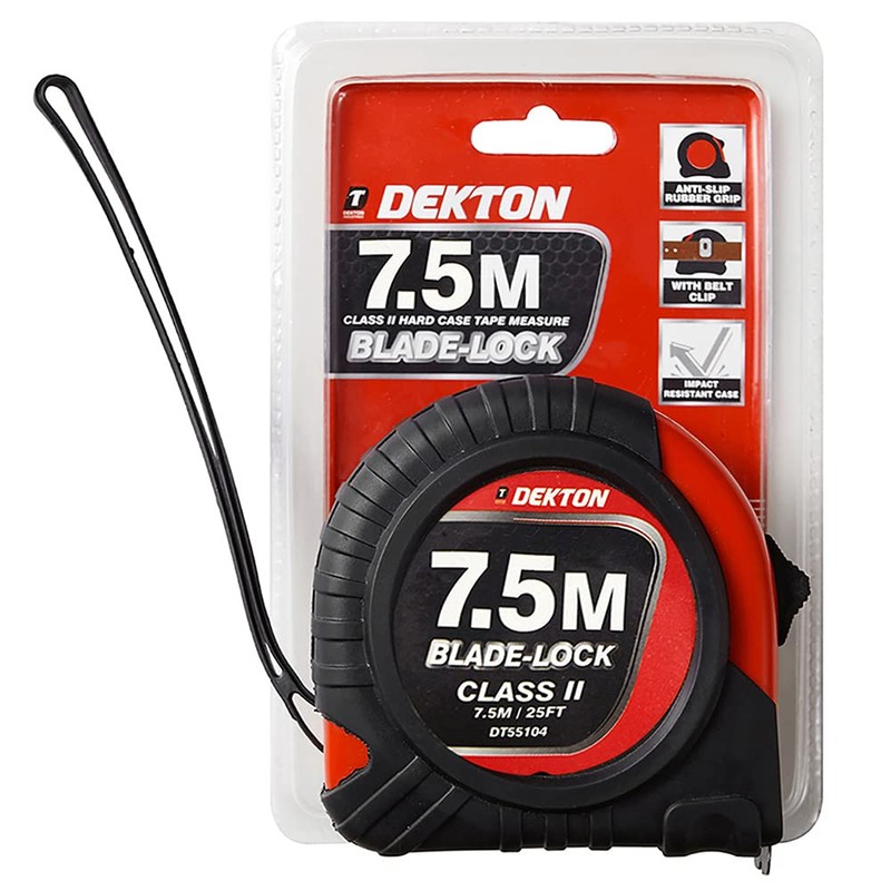 DEKTON DT55104 Hard Case Measure Tape, 240 V, Black/Red, 7.5