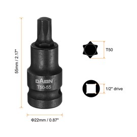 HARFINGTON 2pcs T50 Torx Bit Socket 55mm/2.17" Length 1/2" Square Drive Star 6 Point Extension Impact Bit Power Nut Driver Set S2 Steel Socket Ratchet Wrench Bits, Black