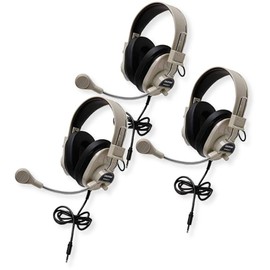 Califone 3066AVT Deluxe Multimedia Stereo Headset with to Go Plug, Rugged ABS Plastic Headstrap with Comfort Sling, Fully Adjustable Headband, Pack of 3