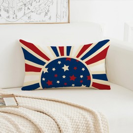 HOMFREEST 4th of July Sunshine Pillow Covers 12x20 Inch Red White and Blue Sun Patriotic Throw Pillows Independence Day Outdoor Cushion Case for Sofa Couch Home