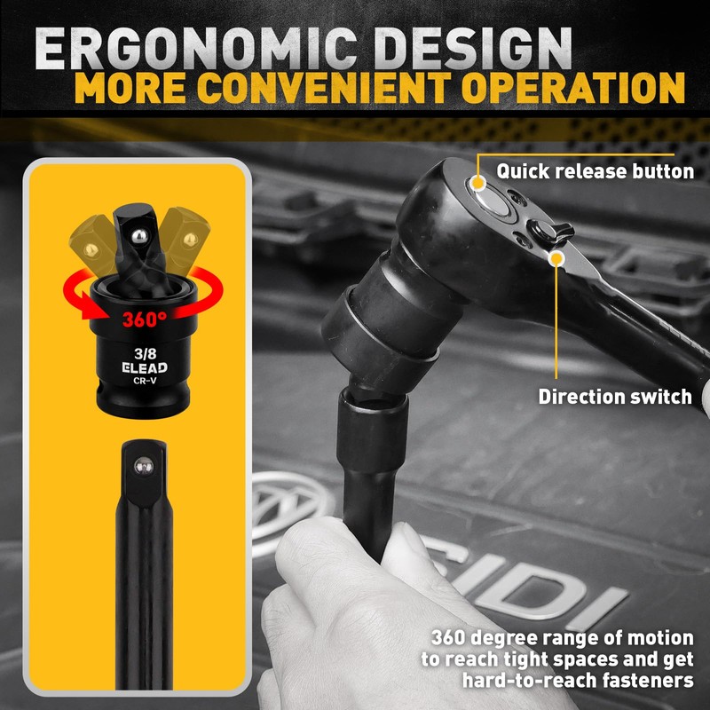 ELEAD 3/8" Drive Impact Socket Set, 96-Piece Deep & Shallow