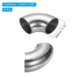 PATIKIL 2PCS 90 Degree Stainless Steel Tube 21.3" OD SS304 Stainless Steel Bend Tube Exhaust Elbow Pipe Muffler Joint Car Modification Hand Rail Fittings Silver Tone