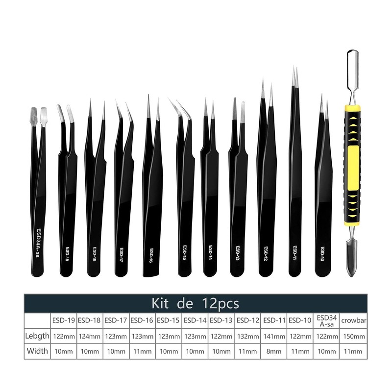 Cisixin 12-Piece Stainless Steel Precision Tweezers Set, Precise Tweezers, Multifunctional