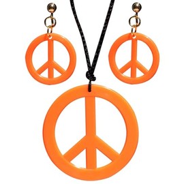 Widmann 53284 - Jewellery Set Hippie, Necklace and Earrings, Orange, Flower Power, Peace, Flower Girl, Theme Party, Carnival