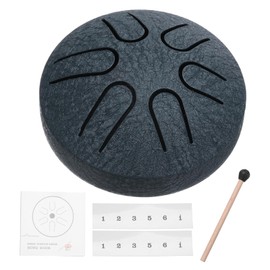 sourcing map Steel Tongue Drum, 3 Inch 6 Notes Mini Steel Hand Drums with Drum Mallets and Music Book, Worry Free Drum for Yoga Meditation Camping (Navy Blue)