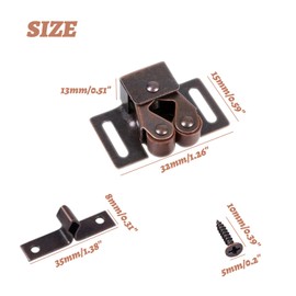 4 PCS Cabinet Latch Double Roller Catch Hardware for Cupboard Closet Kitchen Cabinet Door Latches with Pearl Clasps Easy Position Sturdy Spring in Black Red(with Screws 3 * 12mm 16pcs）