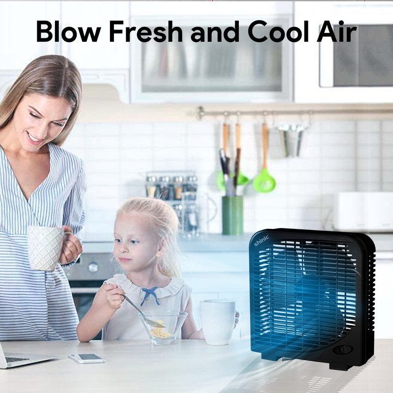 shinic 10" Tabletop Box Fan for Bedroom, 2 Speeds, Quiet