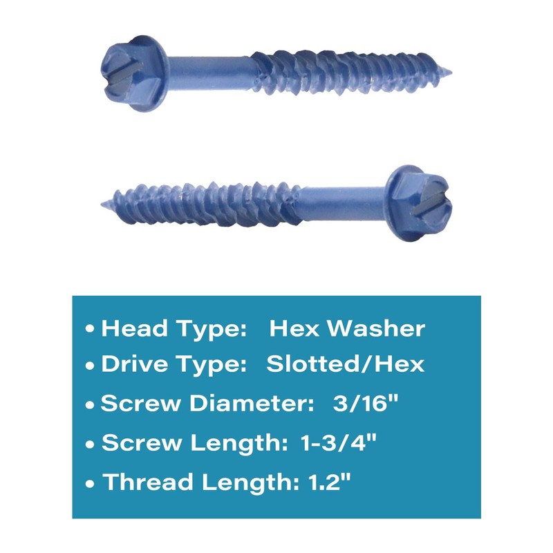IMScrews 3/16 x 1-3/4" Slotted Hex Head Blue Concrete Screws