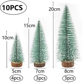 Pack of 10 Mini Artificial Christmas Trees, 3 Sizes, Miniature Christmas Tree, Small Christmas Tree, Mini Christmas Tree, Artificial Christmas Tree Decoration, 10/15/20 cm