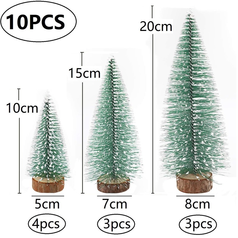 Pack of 10 Mini Artificial Christmas Trees, 3 Sizes, Miniature