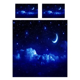 ANHOPE Night Cloud Moon Stars Bed Linen Set Soft Microfibre Print Duvet Covers with Zip 3-Piece Duvet Cover 135 x 200 cm and 2 Pillowcases 50 x 70 cm All-Year Duvet Cover Set
