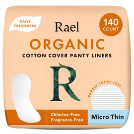 Rael Panty Liners for Women, Organic Cotton Cover - Daily Pantiliners, Light Absorbency, Unscented, Chlorine Free (Micro Thin, 140 Count)