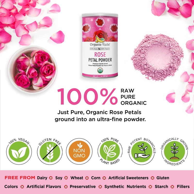 Organic Veda Edible Rose Petal Powder - Organic Rose Petal