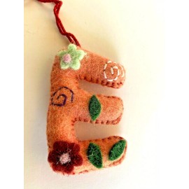 Creative Co-Op Wool Felt Embroidered Applique Initial Alphabet Boho Letter "E" Initial Ornament