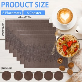 Place Mats for Table Sets 6 GIOVARA Christmas Table Mats 45 * 30 cm, Heat Resistant Dining Table Mats, Table Mats PVC Dual-Sided Washable, Non-Slip for Kitchen Home Restaurant (Dark Brown)