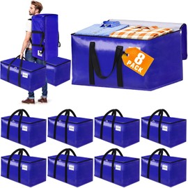FabSpace 8-Pack Moving Bags with Backpack Straps & Carry Handles, 30 Gallons-125 L Heavy Duty Storage Totes for Space Saving, Foldable Storage Bags for College Dorm, Travel, Camping (Blue)