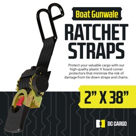 DC Cargo Mall Boat Retractable Ratchet Strap Heavy Duty Gunwale Kit & Transom Tie Down Straps & Heavy-Duty 2" x 38" Straps for Secure Boat or Jet Ski Trailer Transport - 2500 lbs Break Strength