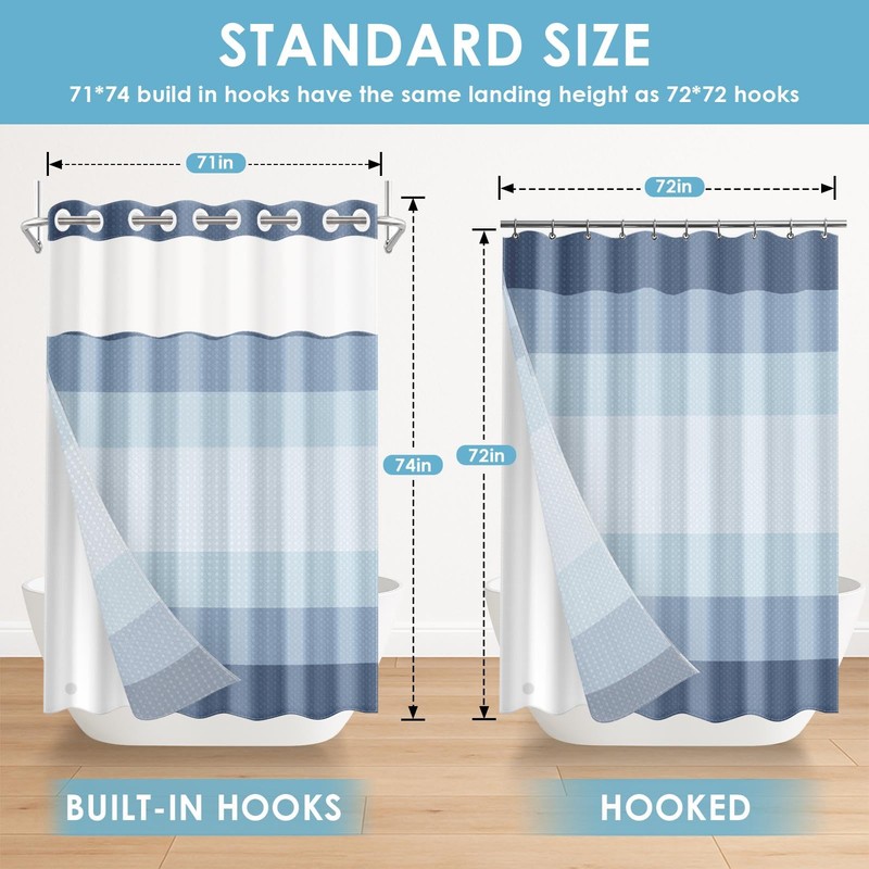 Nesphy No Hook Shower Curtain with Snap in Fabric Liner