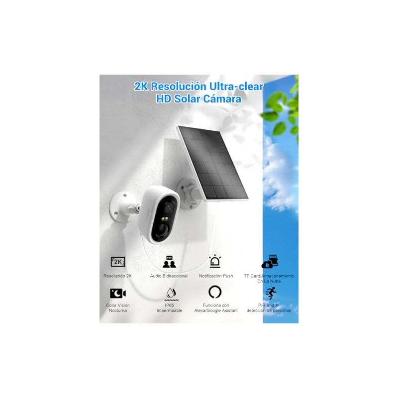 LAXIHUB Cámara Seguridad Exterior Solar Inalámbrica WiFi 3MP 2K