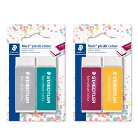 STAEDTLER Mars 52650E1BK2 Eraser Plastic Colour, Low Crumbs, Phthalate and Latex-Free, Blister Card with 2 Erasers