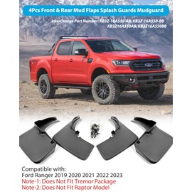 Wocch Mud Flaps for Ford Ranger 2019 2020 2021 2022 2023 (Not Fit for Raptor & Tremor Package Model) Front & Rear No Drill All Weather Mudflaps Splash Guards for Ranger Trucks