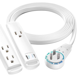 Maximm Extension Cord with USB Ports 6FT, 360° Rotating Flat Plug Extension Cord, 3-Outlet with USB Ports (2 Ports), 3 Prong Extension Cord, Grounded Extension Cord (White) UL Certified