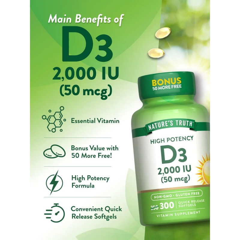 Nature's Truth Vitamina D3 2000 Ui 300 Softgels