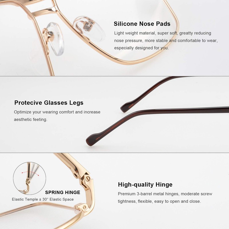 RB.Pilot Reading Glasses for Men Square Double Bridge Blue Light