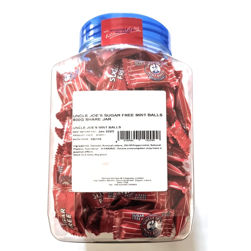 Uncle Joe's Sugar Free Mint Balls 800g Jar