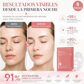 Mascarilla de Colágeno Hidrogel, 4 Piezas Mascarilla Facial Hidratante con Ácido Hialurónico, Reparación Nocturna para Piel Seca y Apagada, Hidratació