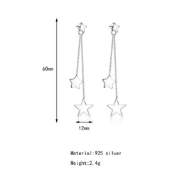 925 Sterling Silver Earrings Star Tassel Drop dangly Earrings For Women